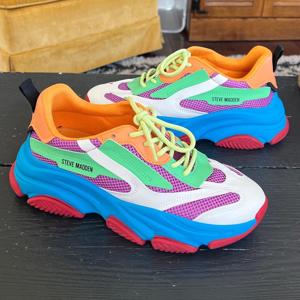 Steve Madden Blue Multi Possession Sneakers 9.5